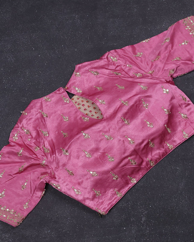 Munga tussar silk saree light pink with allover zari woven brocade weaves and gottapatti work readymade blouse
