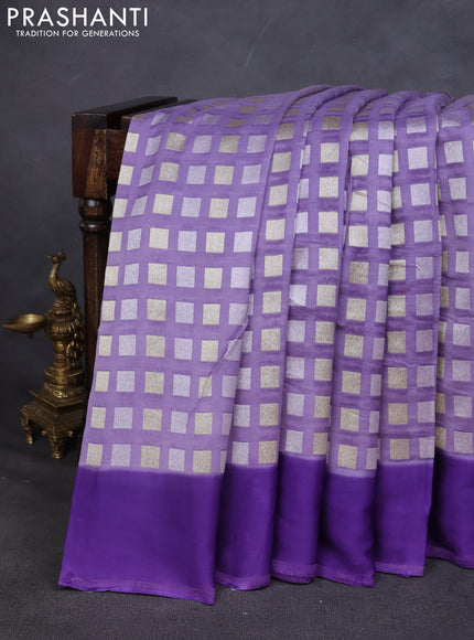 Banarasi silk saree lavender with allover geometric weaves and brocade readymade blouse