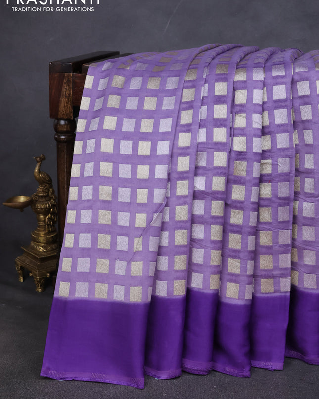 Banarasi silk saree lavender with allover geometric weaves and brocade readymade blouse