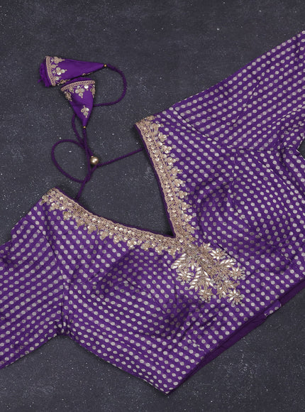 Banarasi silk saree lavender with allover geometric weaves and brocade readymade blouse