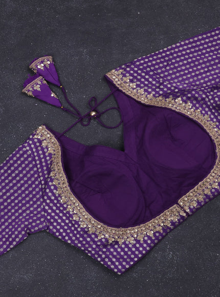 Banarasi silk saree lavender with allover geometric weaves and brocade readymade blouse
