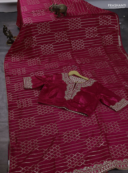 Munga tussar silk saree pink with allover zari woven brocade weaves and gottapatti work readymade blouse