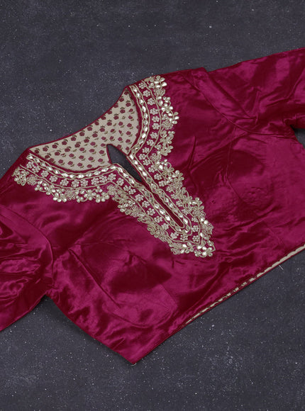 Munga tussar silk saree pink with allover zari woven brocade weaves and gottapatti work readymade blouse