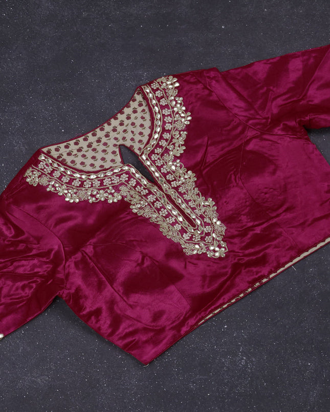 Munga tussar silk saree pink with allover zari woven brocade weaves and gottapatti work readymade blouse