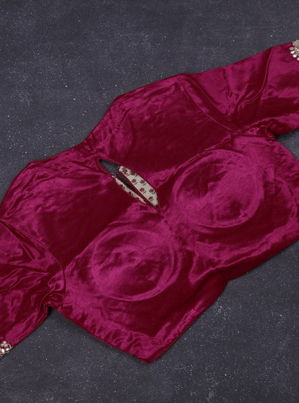 Munga tussar silk saree pink with allover zari woven brocade weaves and gottapatti work readymade blouse