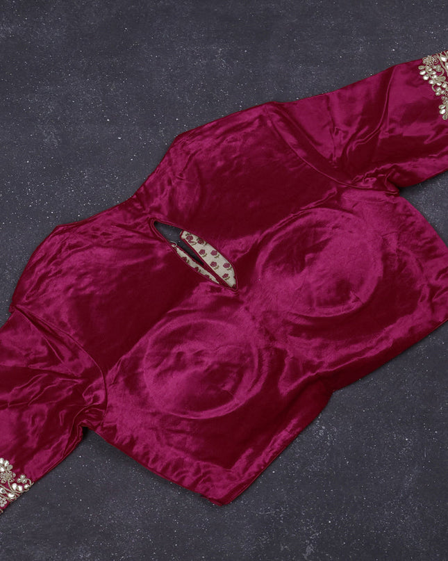 Munga tussar silk saree pink with allover zari woven brocade weaves and gottapatti work readymade blouse