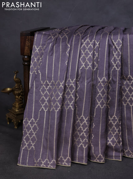 Munga tussar silk saree grey with allover zari woven brocade weaves and gottapatti work readymade blouse