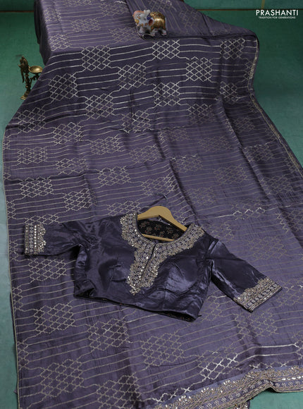 Munga tussar silk saree grey with allover zari woven brocade weaves and gottapatti work readymade blouse