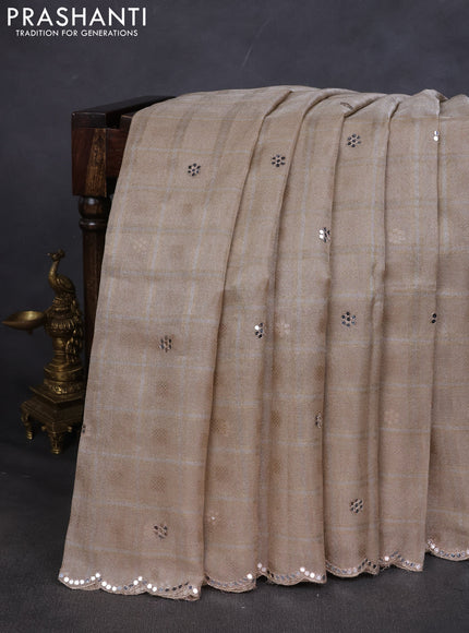 Tissue saree beige with gottapatti work and ajrakh printed readymade blouse