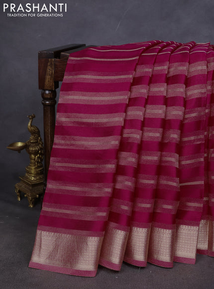 Organza saree pink with zari stripes pattern and gottapatti work readymade blouse