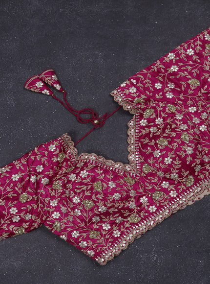 Organza saree pink with zari stripes pattern and gottapatti work readymade blouse