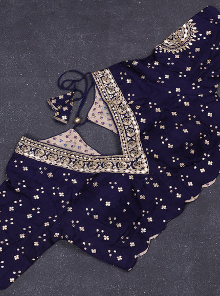 Satin silk saree navy blue with stripes pattern & rich zari pallu and gottapatti work readymade blouse
