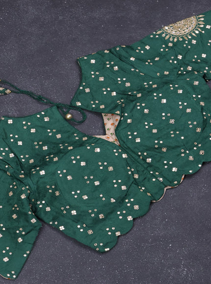 Satin silk saree green with stripes pattern & rich zari pallu and gottapatti work readymade blouse