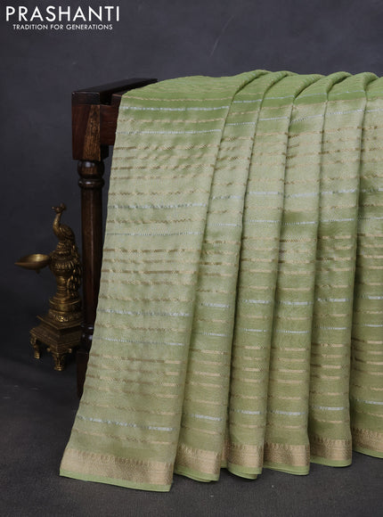 Tissue saree pista green with silver & gold zari weaves and gottapatti work readymade blouse