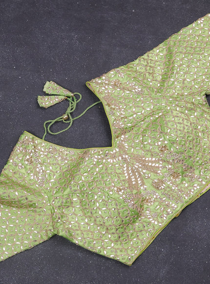 Tissue saree pista green with silver & gold zari weaves and gottapatti work readymade blouse