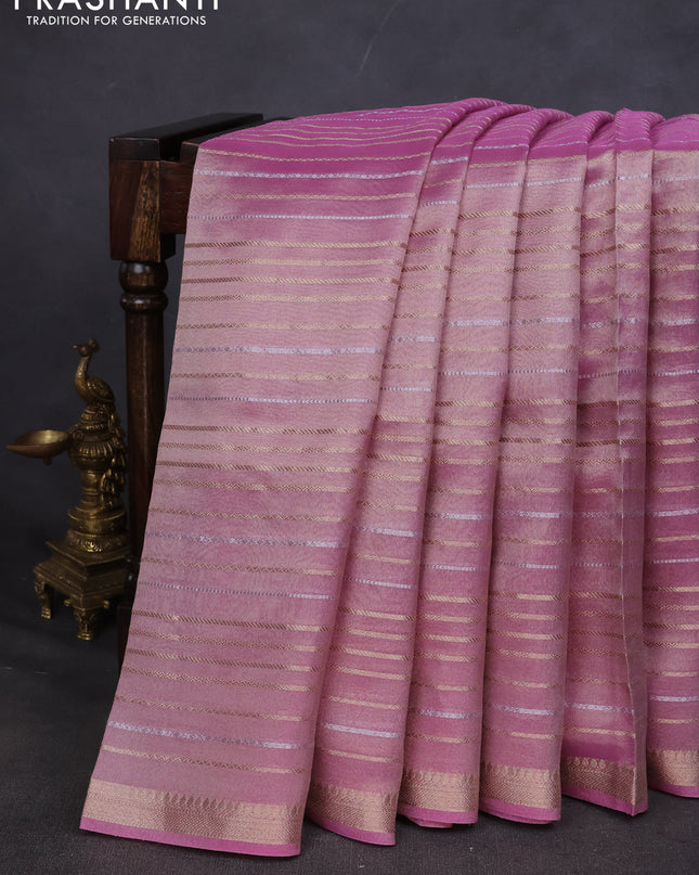 Tissue saree light pink with silver & gold zari weaves and gottapatti work readymade blouse