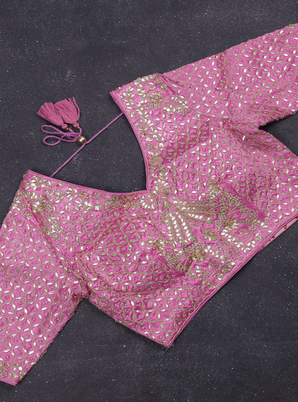 Tissue saree light pink with silver & gold zari weaves and gottapatti work readymade blouse