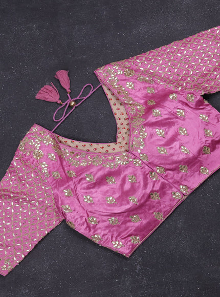 Tissue saree light pink with silver & gold zari weaves and gottapatti work readymade blouse