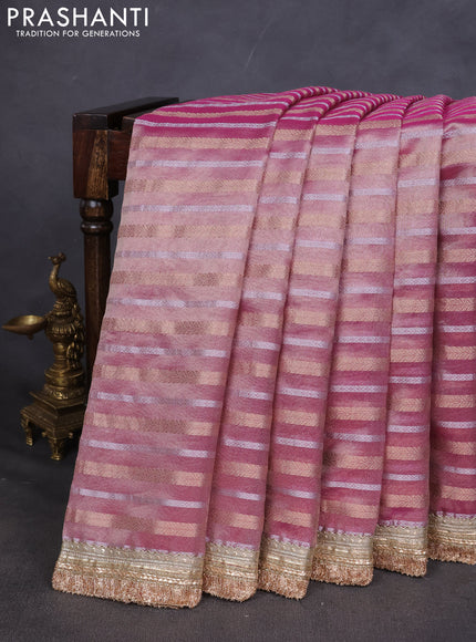 Tissue saree light pink with silver & gold zari weaves and gottapatti work readymade blouse