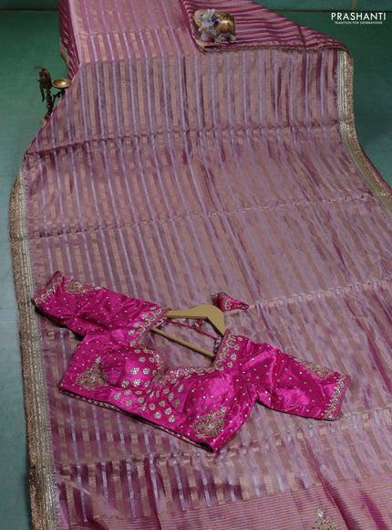 Tissue saree light pink with silver & gold zari weaves and gottapatti work readymade blouse