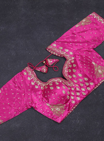 Tissue saree light pink with silver & gold zari weaves and gottapatti work readymade blouse
