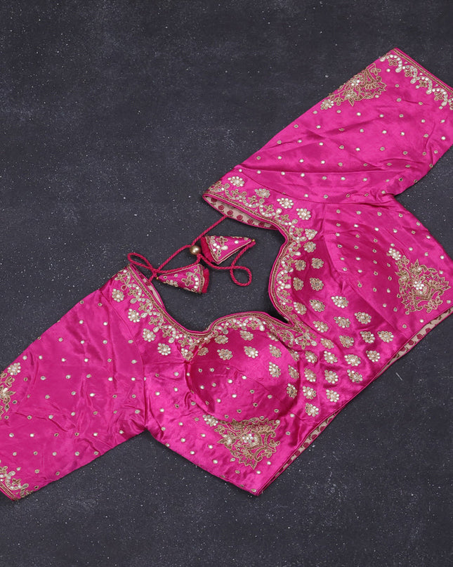 Tissue saree light pink with silver & gold zari weaves and gottapatti work readymade blouse