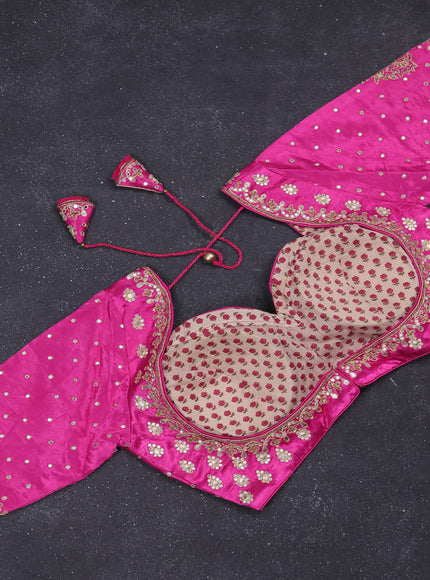 Tissue saree light pink with silver & gold zari weaves and gottapatti work readymade blouse