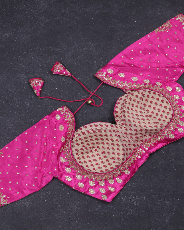 Tissue saree light pink with silver & gold zari weaves and gottapatti work readymade blouse