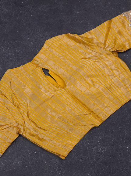 Munga silk saree yellow with allover zari woven brocade pattern & gottapatti work and readymade blouse