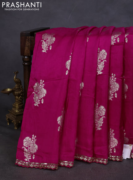 Banarasi silk saree pink with zari woven floral buttas and beaded embroidery readymade blouse