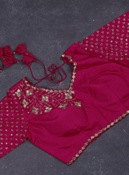 Banarasi silk saree pink with zari woven floral buttas and beaded embroidery readymade blouse