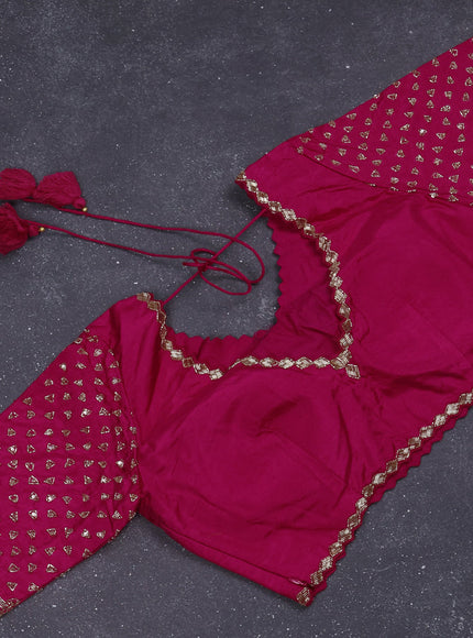 Banarasi silk saree pink with zari woven floral buttas and beaded embroidery readymade blouse