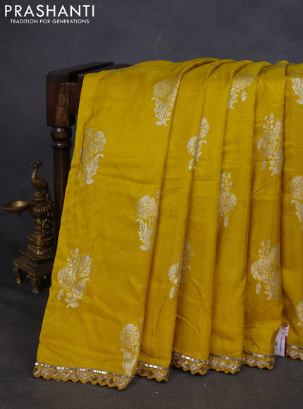 Banarasi silk saree yellow with zari woven floral buttas and beaded embroidery readymade blouse