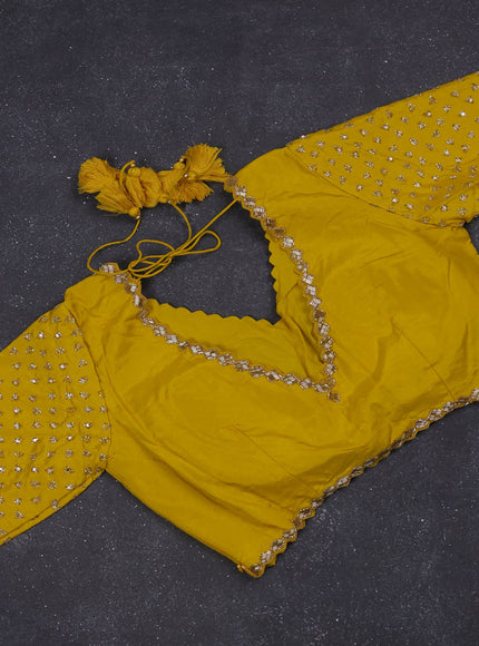 Banarasi silk saree yellow with zari woven floral buttas and beaded embroidery readymade blouse
