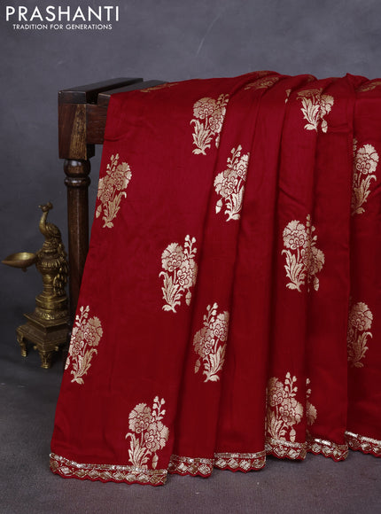 Banarasi silk saree red with zari woven floral buttas and beaded embroidery readymade blouse