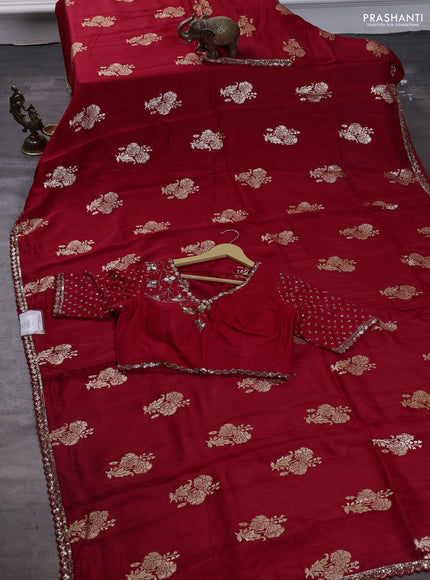 Banarasi silk saree red with zari woven floral buttas and beaded embroidery readymade blouse