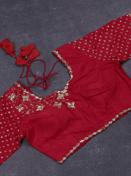 Banarasi silk saree red with zari woven floral buttas and beaded embroidery readymade blouse