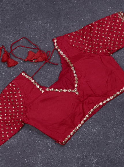 Banarasi silk saree red with zari woven floral buttas and beaded embroidery readymade blouse