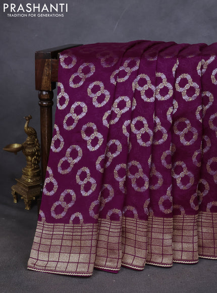 Munga silk saree purple with allover zari woven brocade pattern & gottapatti work and readymade blouse