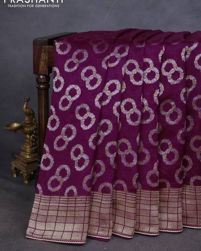 Munga silk saree purple with allover zari woven brocade pattern & gottapatti work and readymade blouse