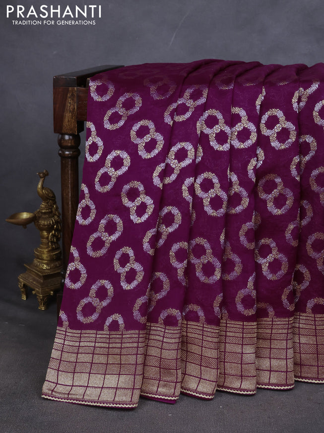 Munga silk saree purple with allover zari woven brocade pattern & gottapatti work and readymade blouse