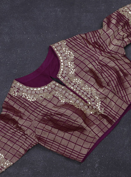 Munga silk saree purple with allover zari woven brocade pattern & gottapatti work and readymade blouse