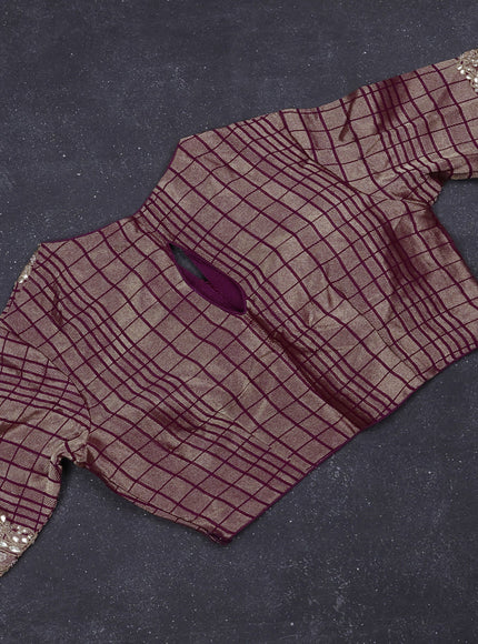 Munga silk saree purple with allover zari woven brocade pattern & gottapatti work and readymade blouse