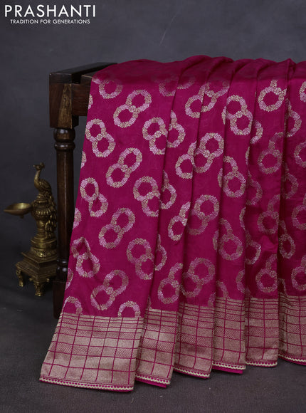 Munga silk saree pink with allover zari woven brocade pattern & gottapatti work and readymade blouse
