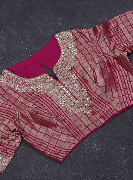 Munga silk saree pink with allover zari woven brocade pattern & gottapatti work and readymade blouse