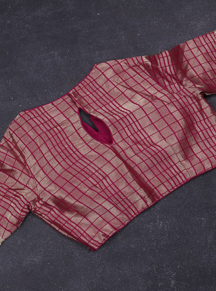Munga silk saree pink with allover zari woven brocade pattern & gottapatti work and readymade blouse