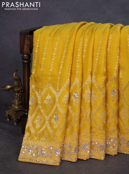 Banarasi silk saree yellow with zari woven brocade weaves & gottapatti work