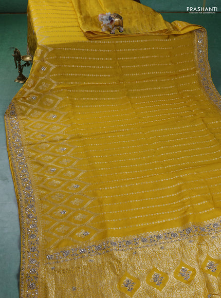 Banarasi silk saree yellow with zari woven brocade weaves & gottapatti work