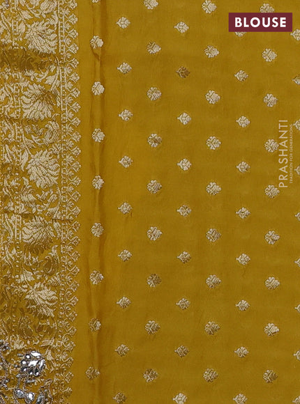 Banarasi silk saree yellow with zari woven brocade weaves & gottapatti work