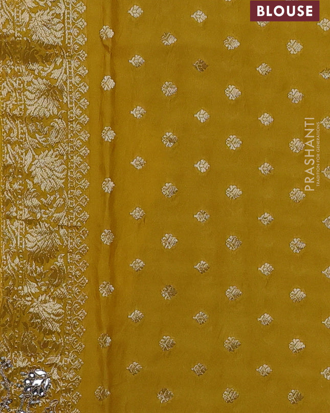 Banarasi silk saree yellow with zari woven brocade weaves & gottapatti work